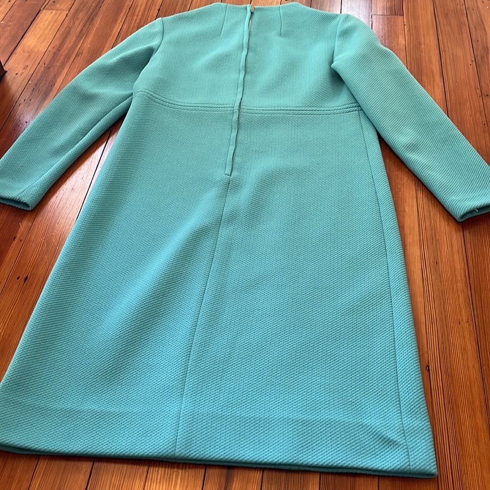 Vintage Turquoise Long Sleeve Wool Shift Dress - Picture 7 of 10